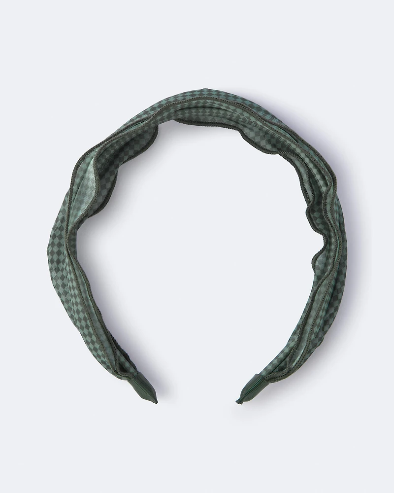 Toddler Girl Checkered Chiffon Headband - Green