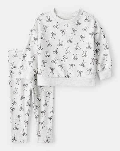 Baby Girl Bow Print Long-Sleeve Tee & Pant Set - Grey