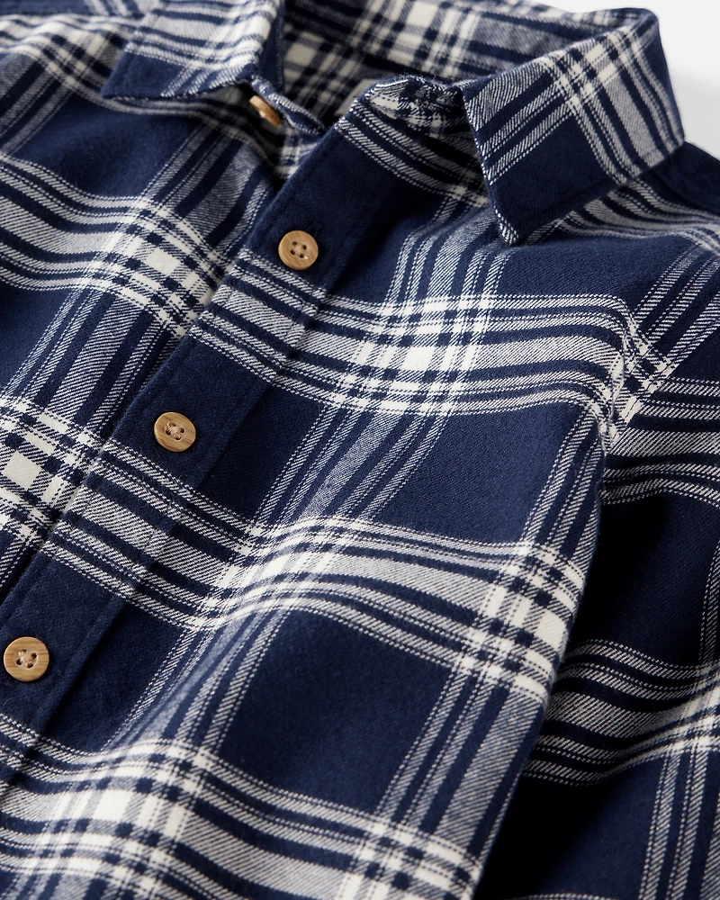 Kid Organic Cotton Button-Front Flannel Shirt