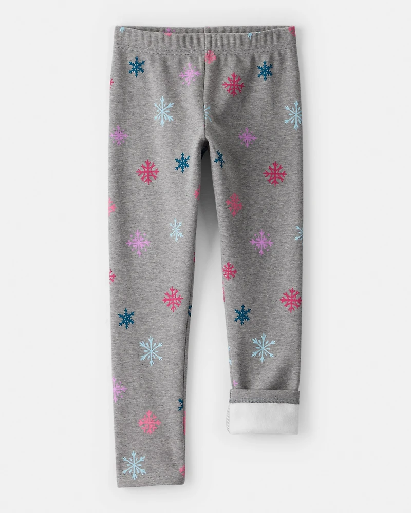 Girls Snowflake Pull-On Stretch Cozy Leggings - Grey