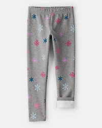 Girls Snowflake Pull-On Stretch Cozy Leggings - Grey