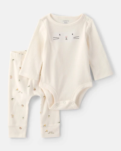 Baby 2-Piece Easter Bunny Rib Tee & Pant Set - Cream