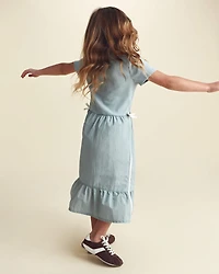 Girls Bow Midi Dress - Blue