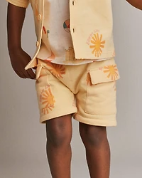 Toddler Boy French Terry Cargo Shorts Sunny Life Print - Yellow