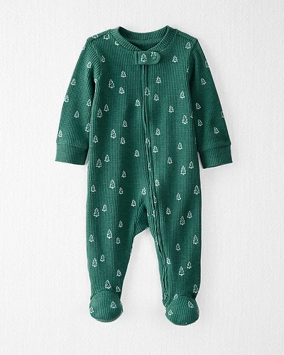Baby Organic Cotton Waffle Knit Sleep & Play Pyjamas Christmas Tree Print