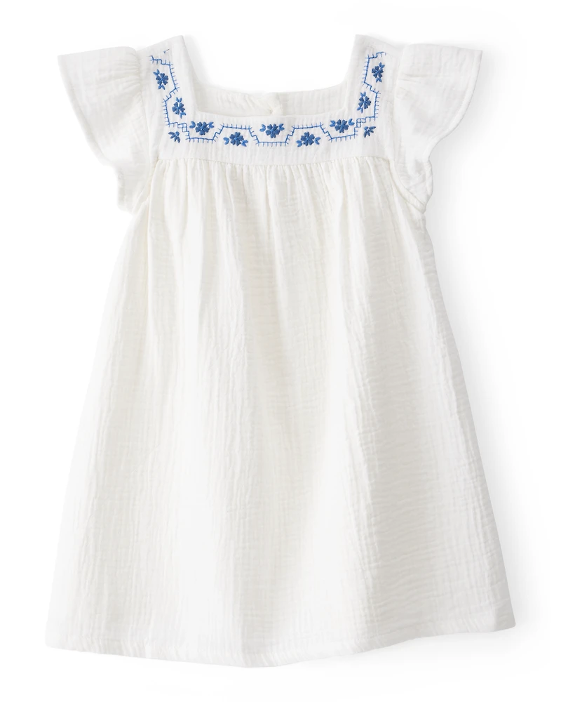 Toddler Solid Flutter-Sleeve Dress - White
