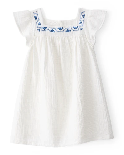 Toddler Solid Flutter-Sleeve Dress - White