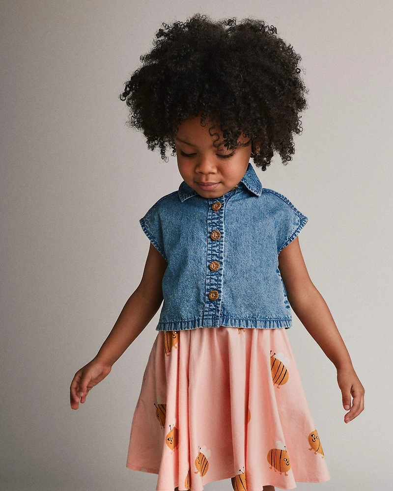 Toddler Girl Sleeveless Button-Down Top Chambray