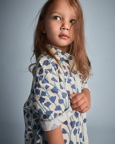Toddler Boy Button-Down Short-Sleeve Shirt Wildflower Print - Cream
