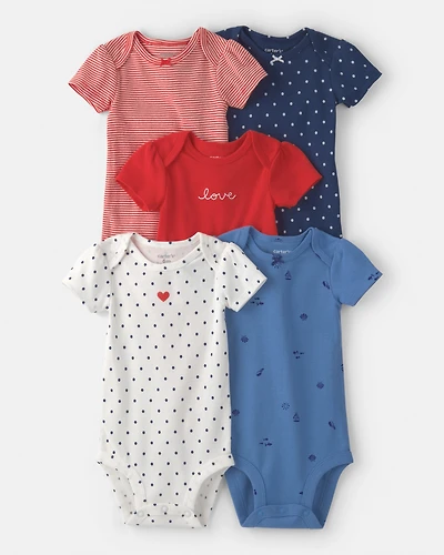 Baby Girl 5-Pack Beach Multipack Bodysuits - Red/White/Blue