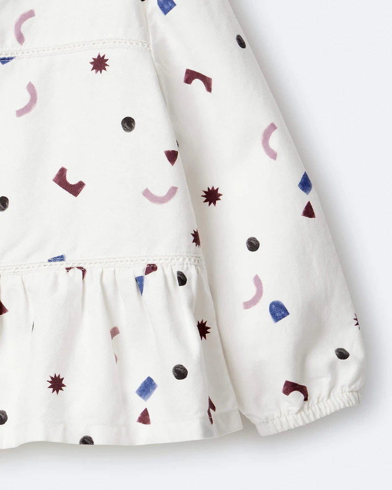 Toddler Girl Peplum Long-Sleeve Top with Shapes - Ivory