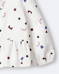 Toddler Girl Peplum Long-Sleeve Top with Shapes - Ivory