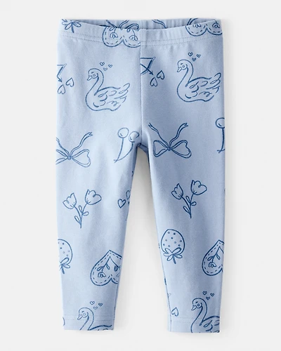 Baby Girl Bow Icon Pull-On Stretch Leggings - Blue