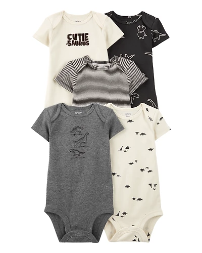 Baby Boy 5-Pack Striped Dinosaur Short-Sleeve Bodysuits