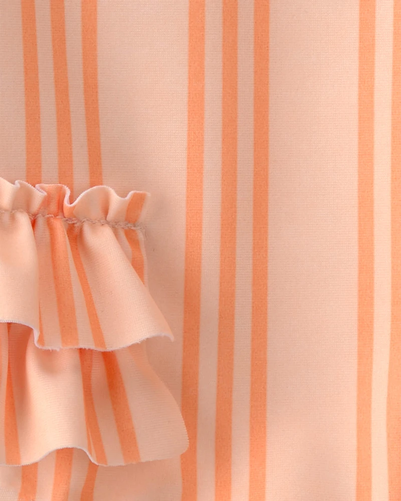 Baby Girl Striped Long-Sleeve 1-Piece Swimsuit - Orange