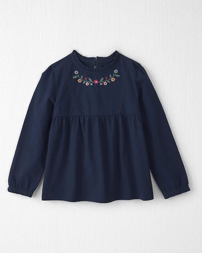Girls Organic Cotton Embroidered Peplum Top