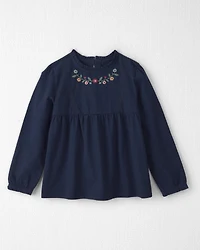 Girls Organic Cotton Embroidered Peplum Top