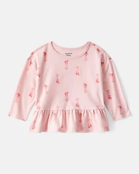 Baby Girl Ballet Slippers Long-Sleeve Peplum Top - Pink
