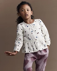Toddler Girl Peplum Long-Sleeve Top with Shapes - Ivory