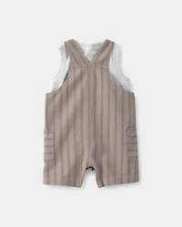 Baby Boy 2-Piece Striped Sleeveless Overall Set - Brown