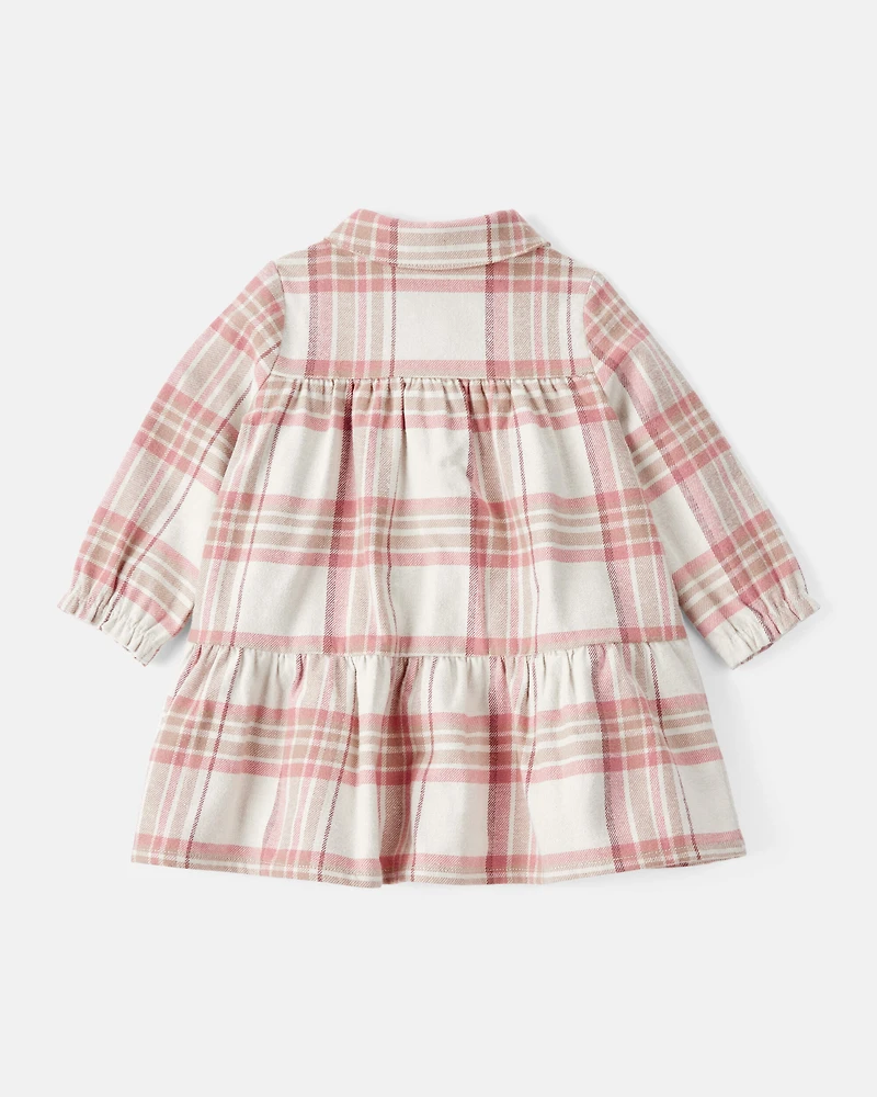 Baby Girl 2-Piece Print Cotton Long-Sleeve Dress Set - Plaid