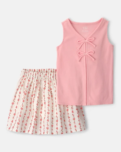 Girls 2-Piece Floral Sleeveless Top & Skort Set - Pink