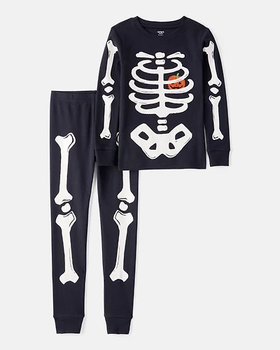 Kid 2-Piece Glow Halloween Skeleton 100% Snug Fit Cotton Pyjamas - Black