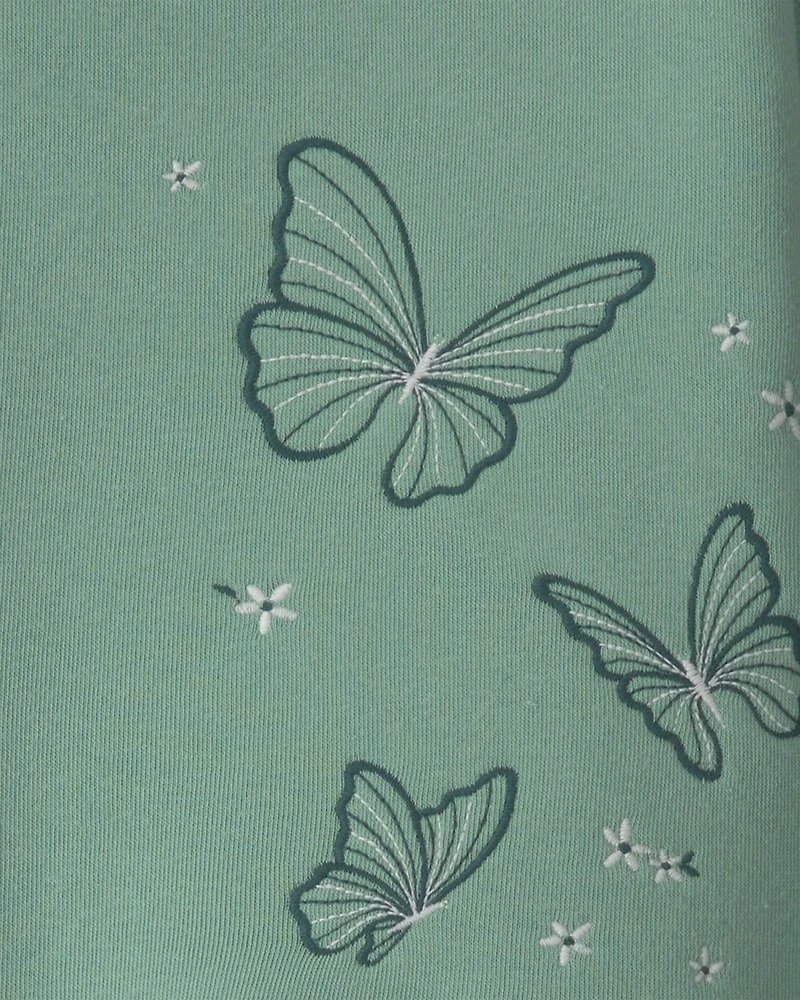 Girls 2-Piece Butterfly Fleece Long-Sleeve Top & Pant Set - Green
