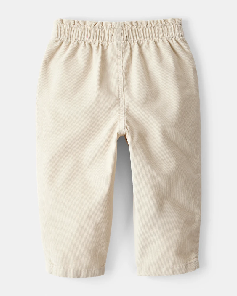 Baby Girl Heart Pocket Barrel Pants - Tan