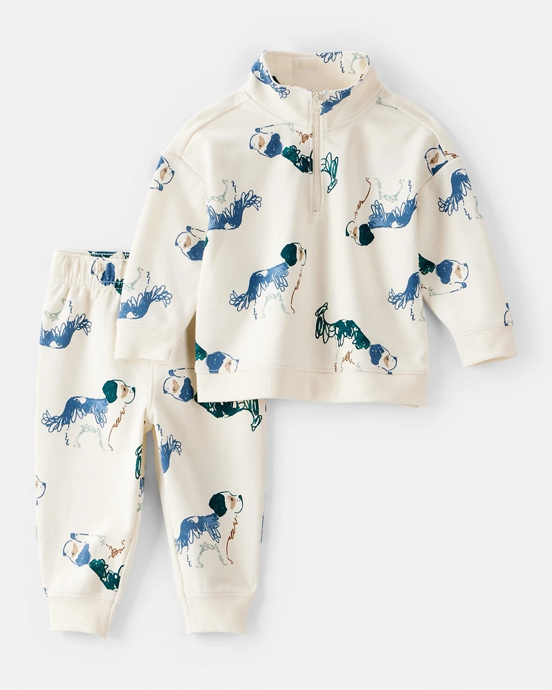 Baby Boy 2-Piece DayDream Fleece Dog Zip-Up Jacket & Jogger Pant Set