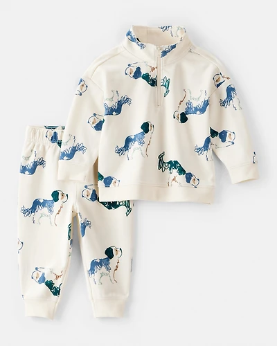 Baby Boy 2-Piece DayDream Fleece Dog Zip-Up Jacket & Jogger Pant Set