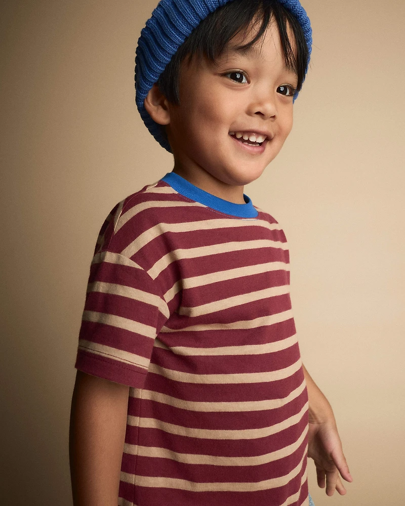 Toddler Boy Relaxed Tee Stripes - Burgundy