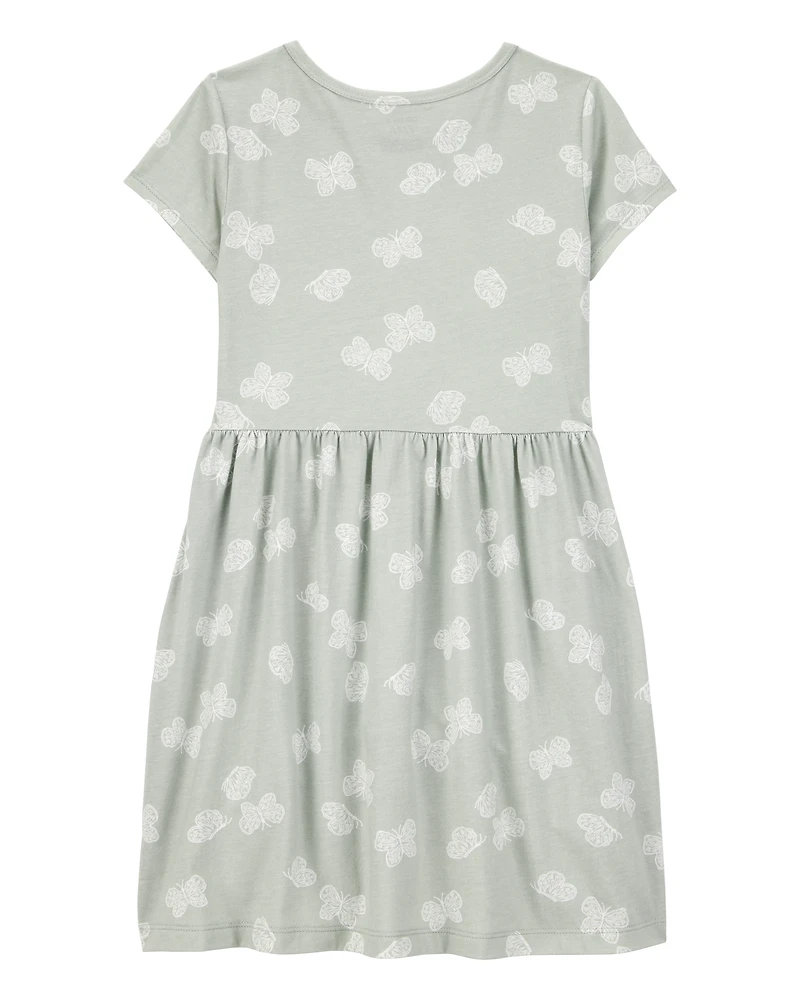 Girls Floral Short-Sleeve Dress - Green