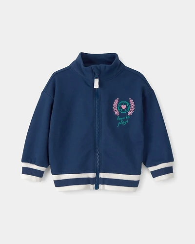 Baby Girl Varsity French Terry Zip-Up Jacket - Blue