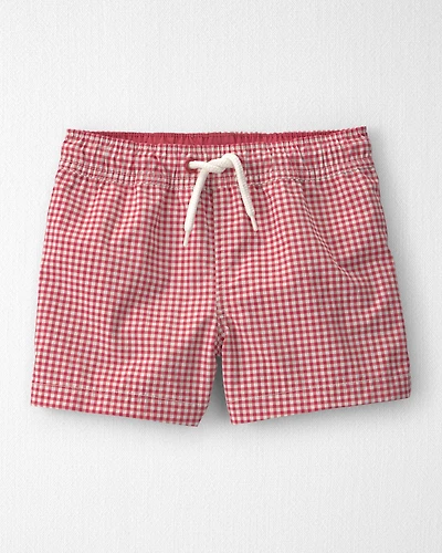 Toddler Boy Recycled Swim Trunks Red Gingham