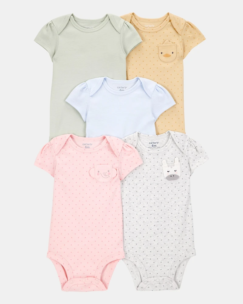 Baby Girl 5-Pack Animal Short-Sleeve Cotton Bodysuits