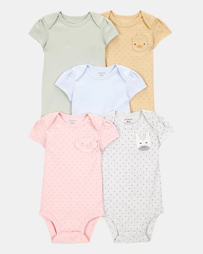 Baby Girl 5-Pack Animal Short-Sleeve Cotton Bodysuits