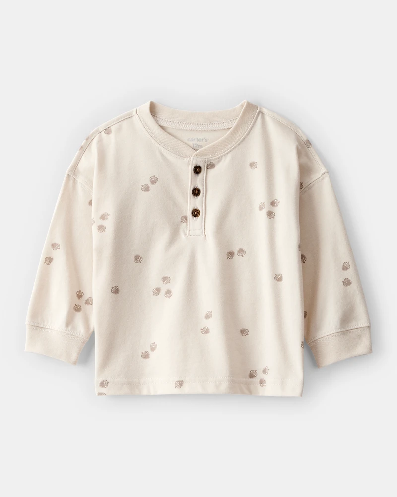Baby Boy Acorn Print Long-Sleeve Tee - Ivory