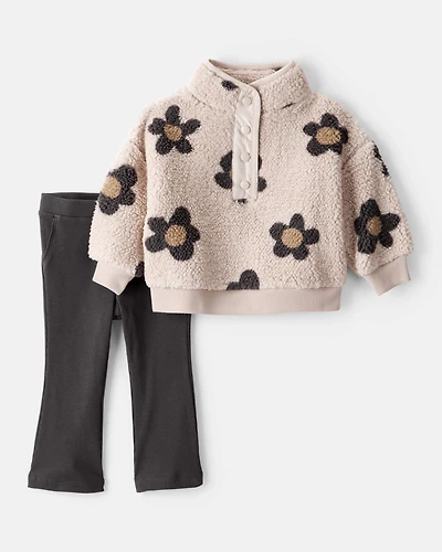 Baby Girl 2-Piece Floral Fleece Pullover and Pants Set
