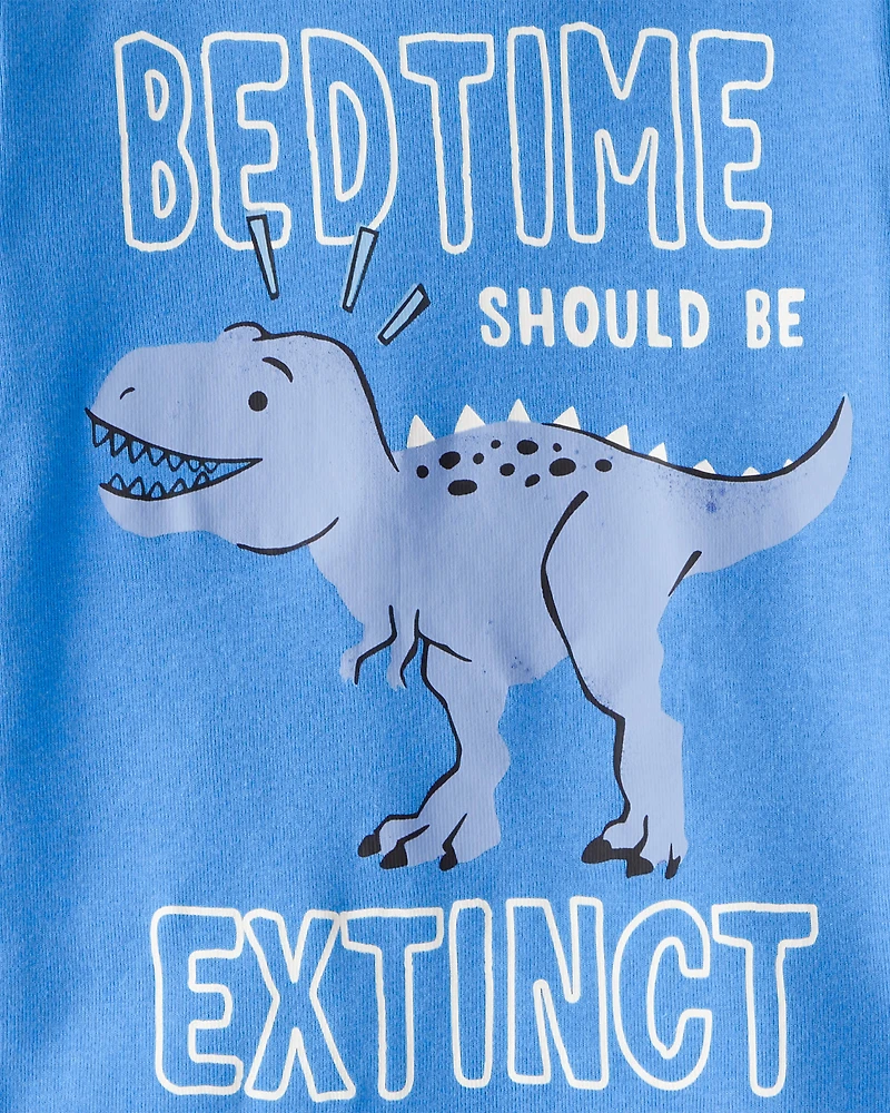 Toddler Boy Dinosaur Print 100% Cotton Long-Sleeve 4-Piece Pyjamas - White/Blue