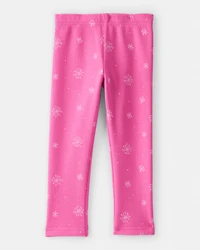 Toddler Girl Snowflake Pull-On Stretch Cozy Leggings - Pink