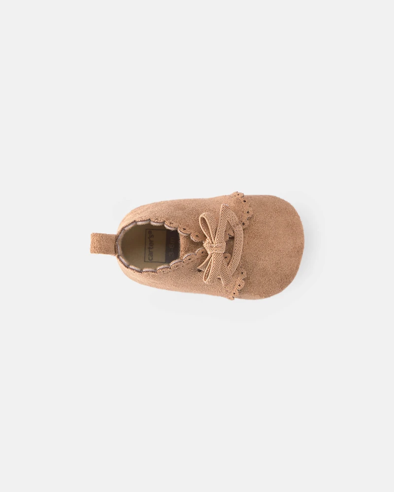 Baby Girl Bow Mocassin Shoes - Tan