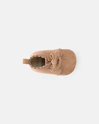 Baby Girl Bow Mocassin Shoes - Tan