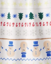 Girls Christmas Fair Isle Print Fleece Long-Sleeve Loose Fit Night Gown - White