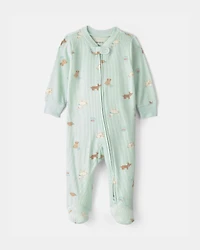 Baby Girl Pets Cotton 2-Way Zip Sleeper - Green