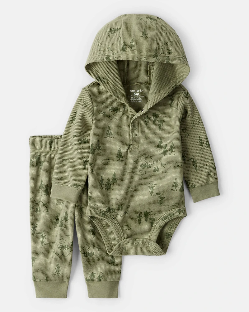 Baby Boy 2-Piece Mountain Thermal Bodysuit & Pant Set - Green