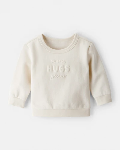 Baby Girl Hugs Fleece Pullover Sweatshirt - Cream