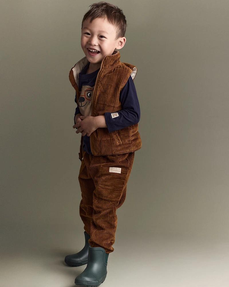 Toddler Zip-Up Corduroy Puffer Vest - Cinnamon