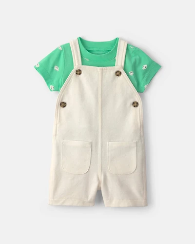 Baby 2-Piece Fish Short-Sleeve Overall Set - Green/Ivory