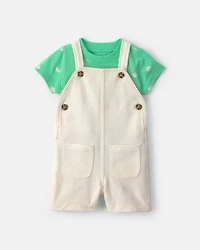 Baby 2-Piece Fish Short-Sleeve Overall Set - Green/Ivory
